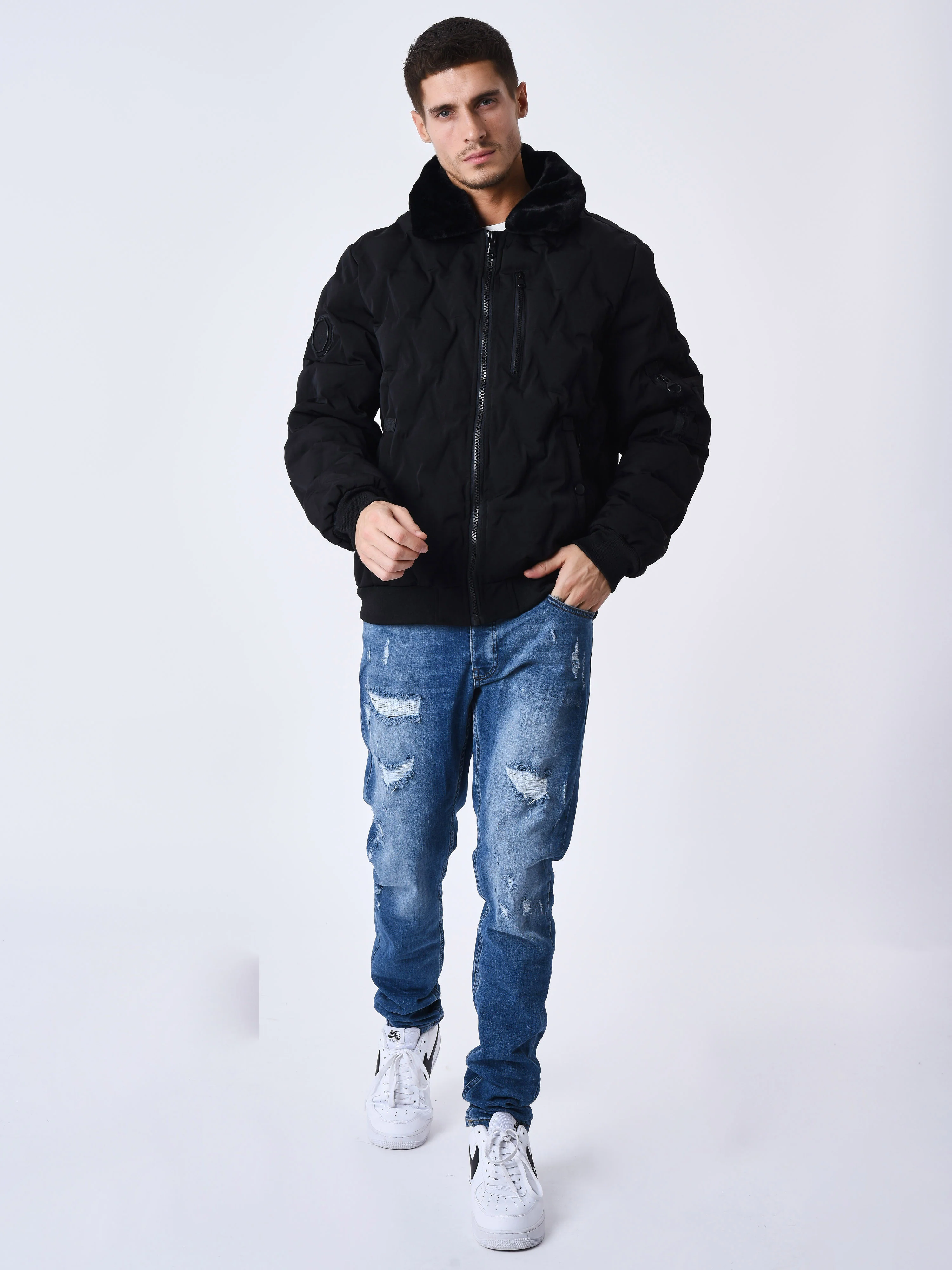 Veste matelassée col aviateur fourrure - Image 3