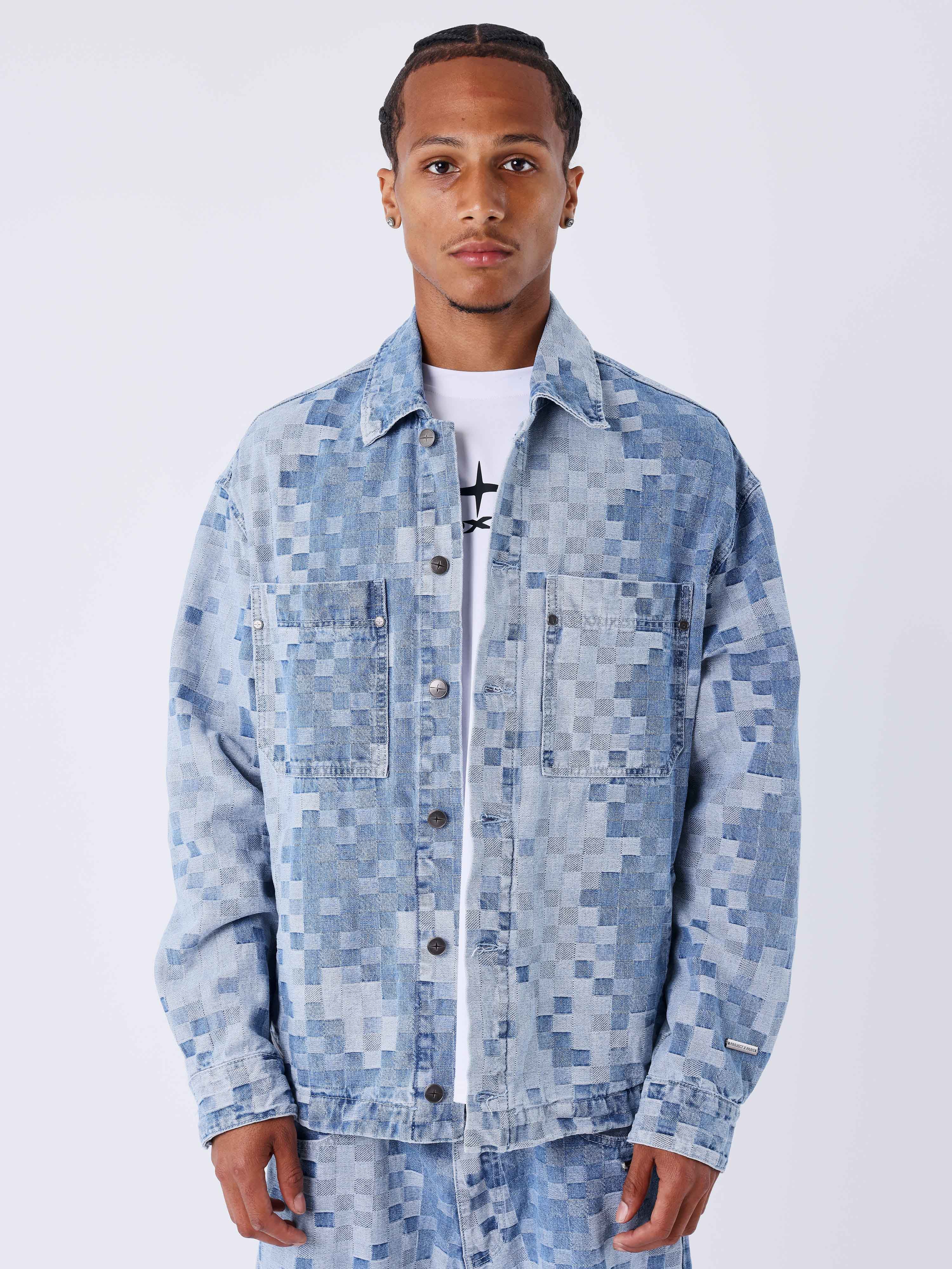 Veste en denim carreaux pixelisé