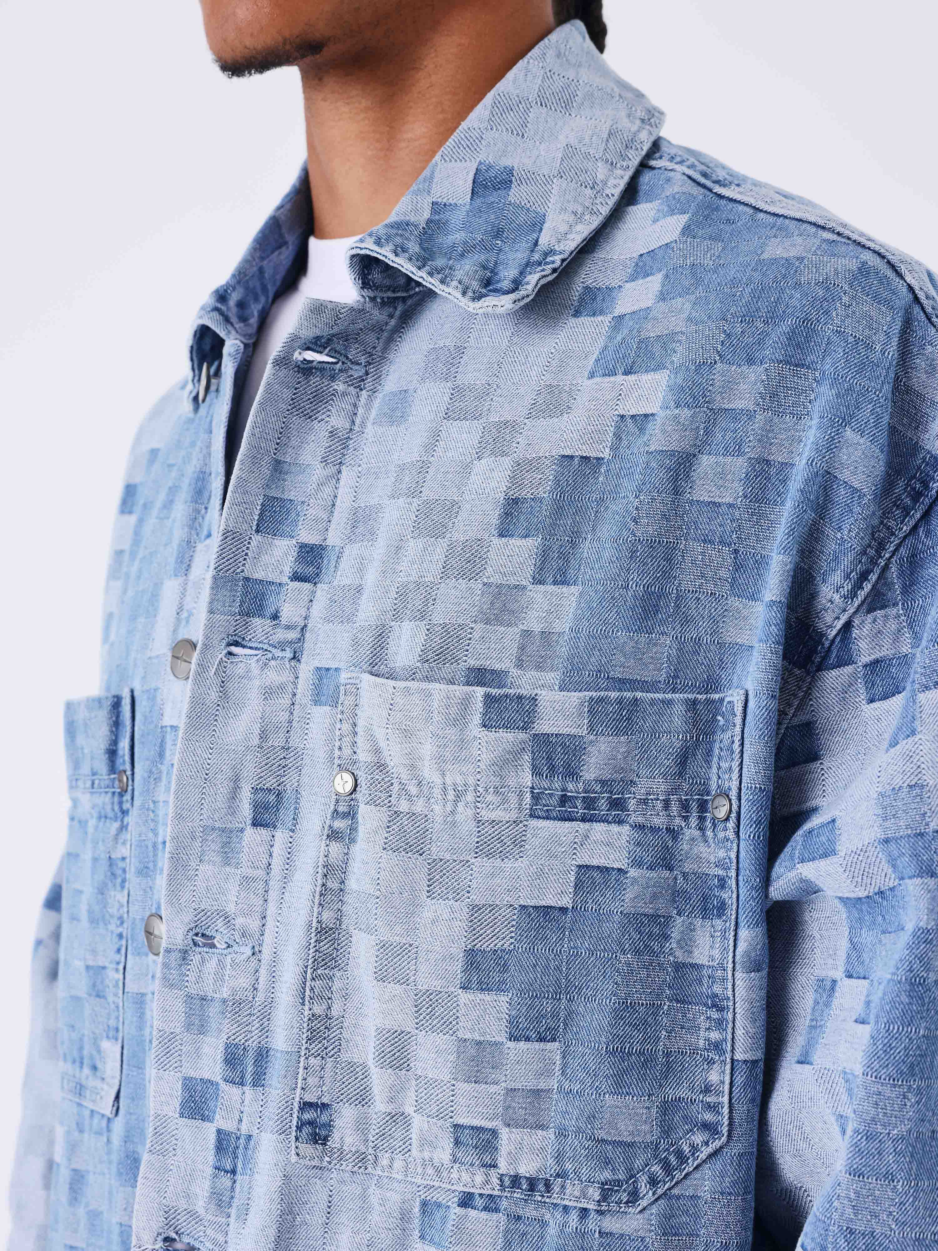 Veste en denim carreaux pixelisé - Image 4