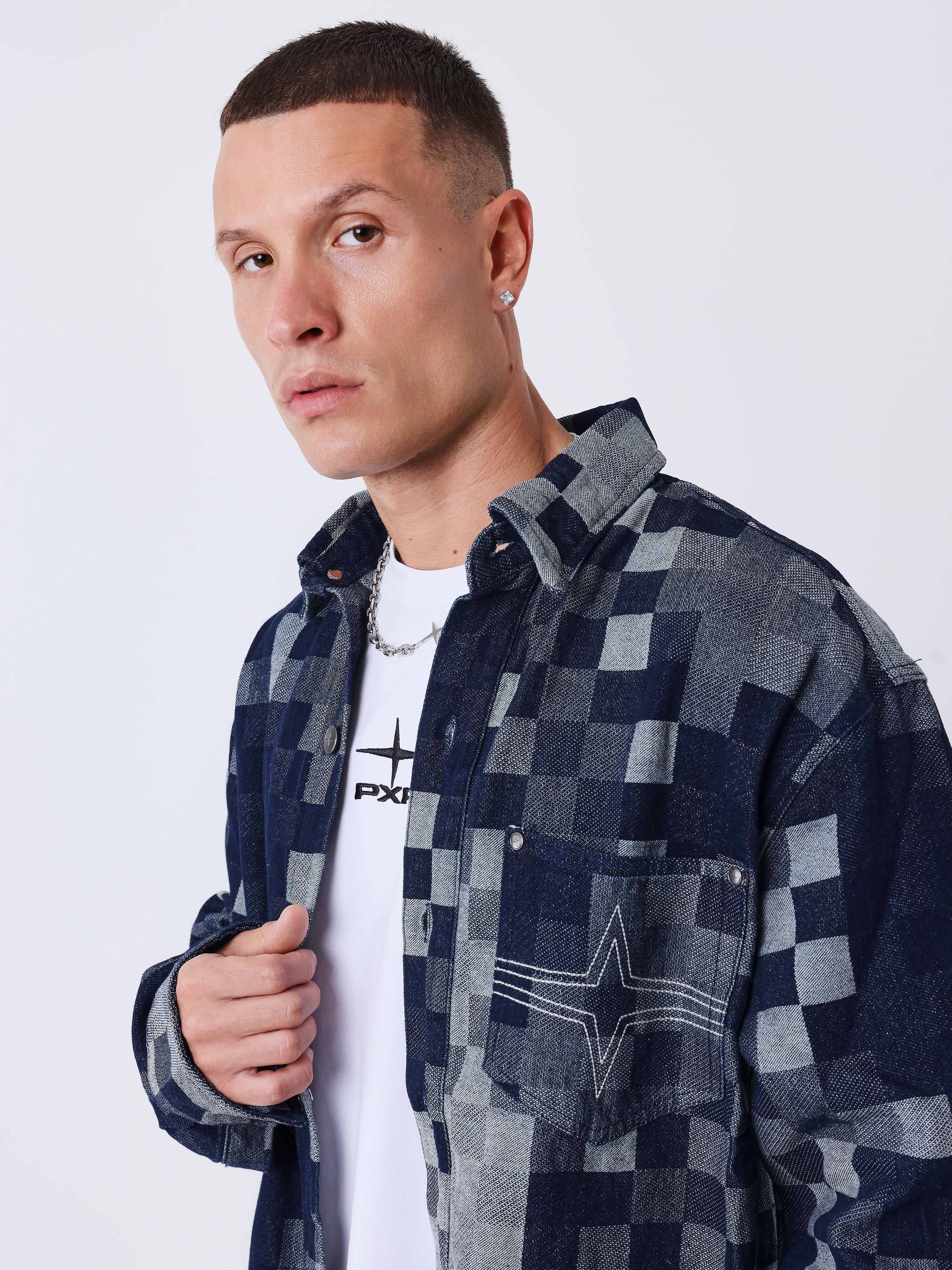 Veste en denim carreaux pixelisé - Image 3