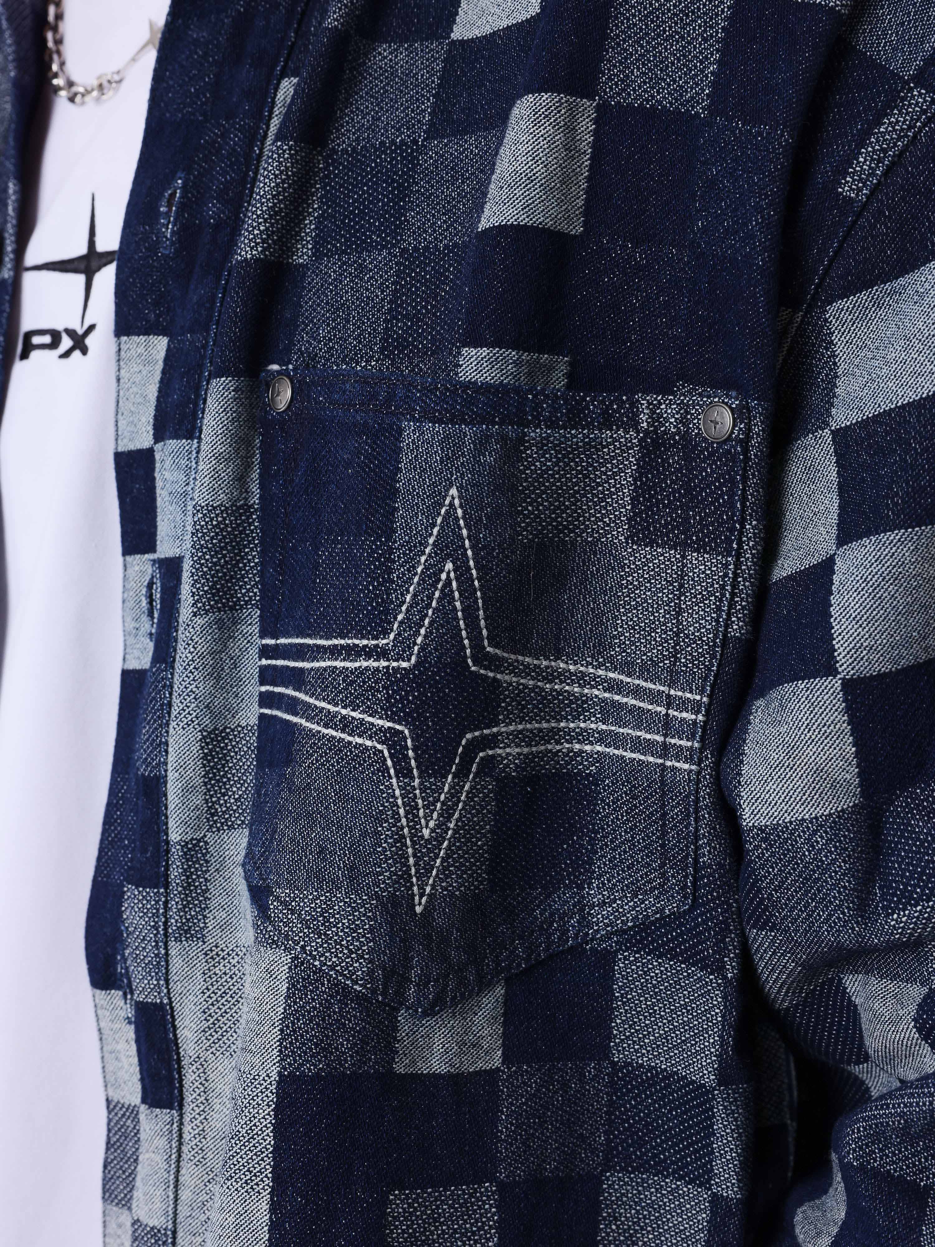 Veste en denim carreaux pixelisé - Image 4