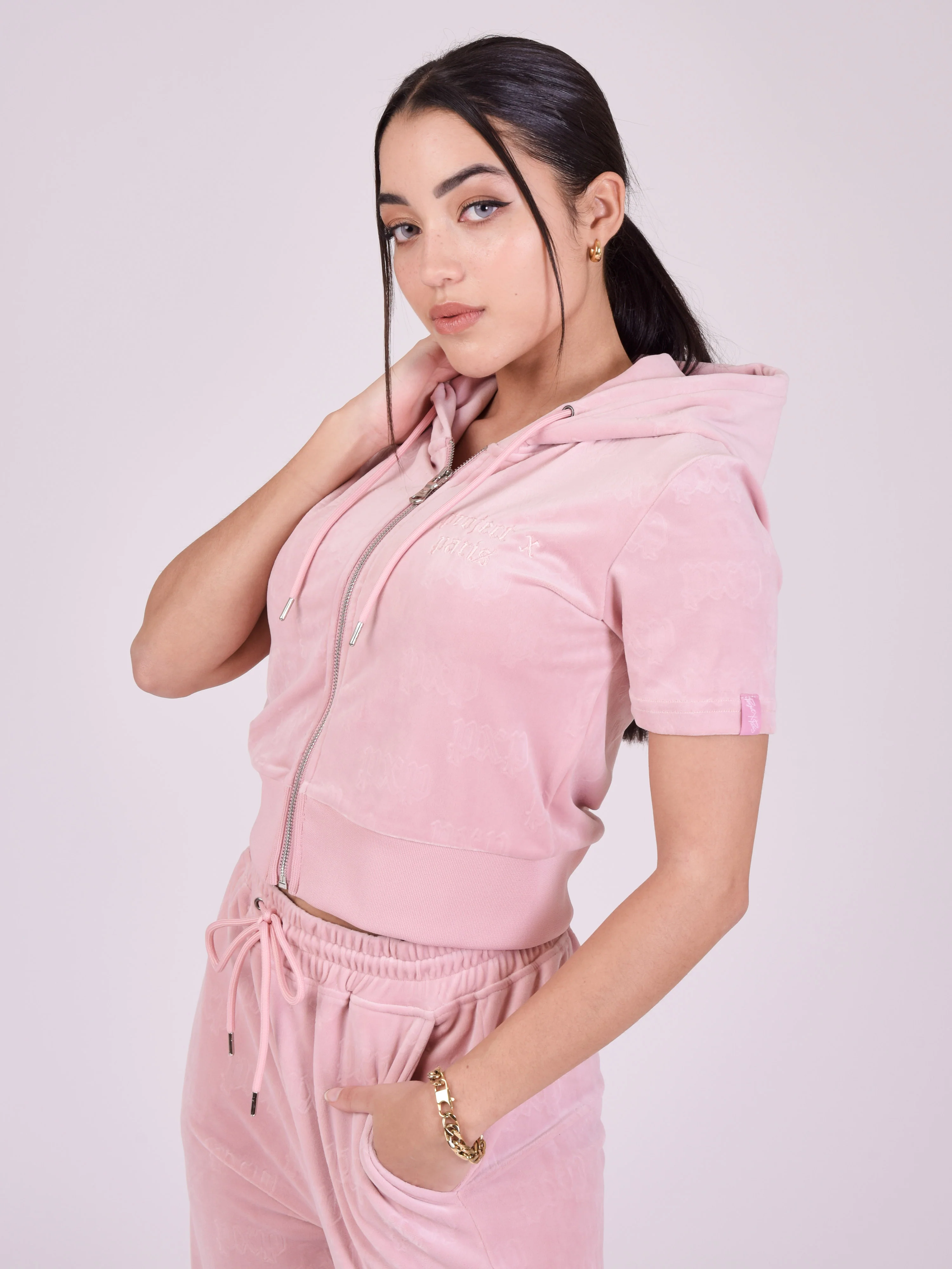 Veste zippé manches courtes en velours - Image 5