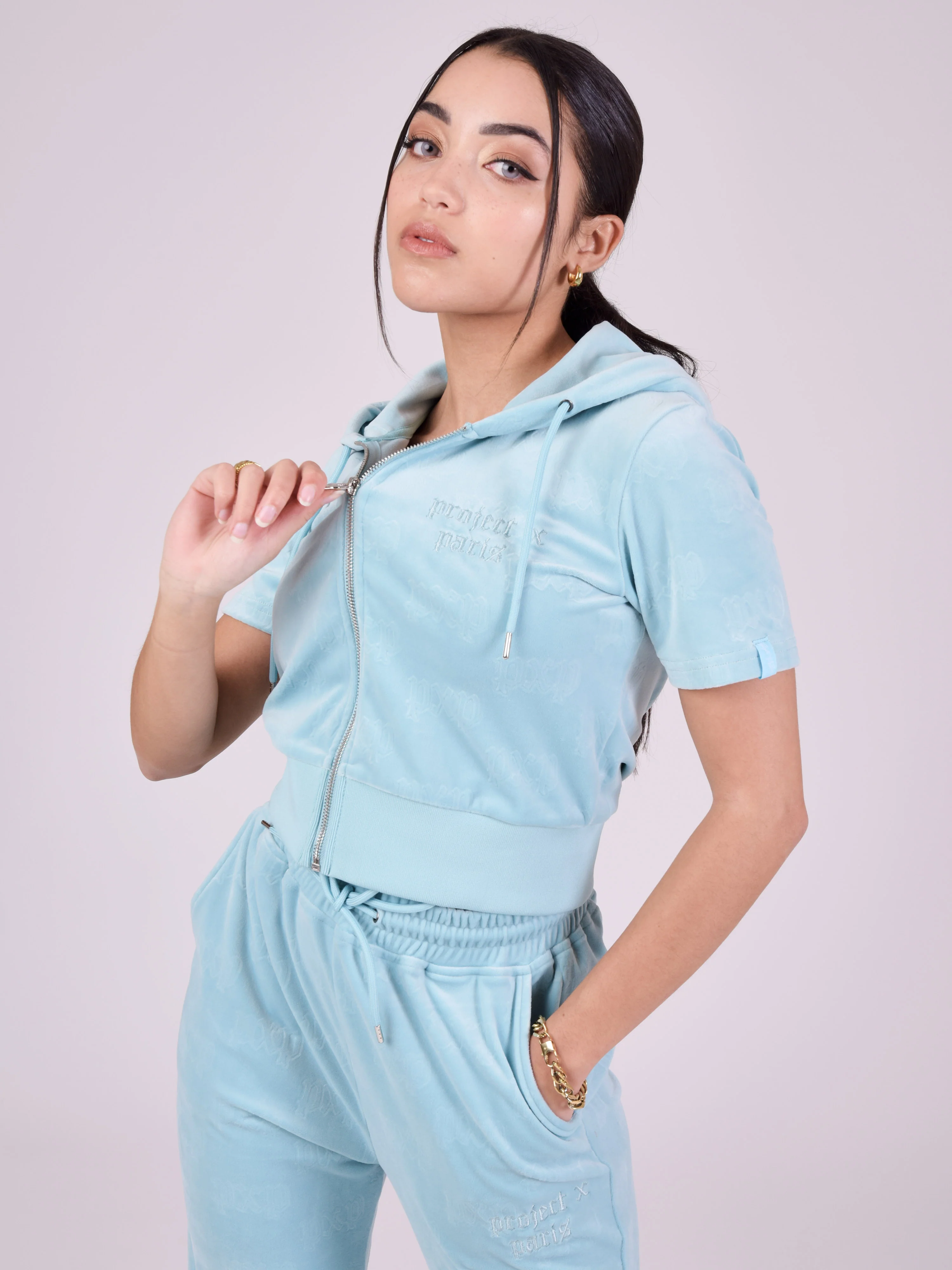 Veste zippé manches courtes en velours - Image 3