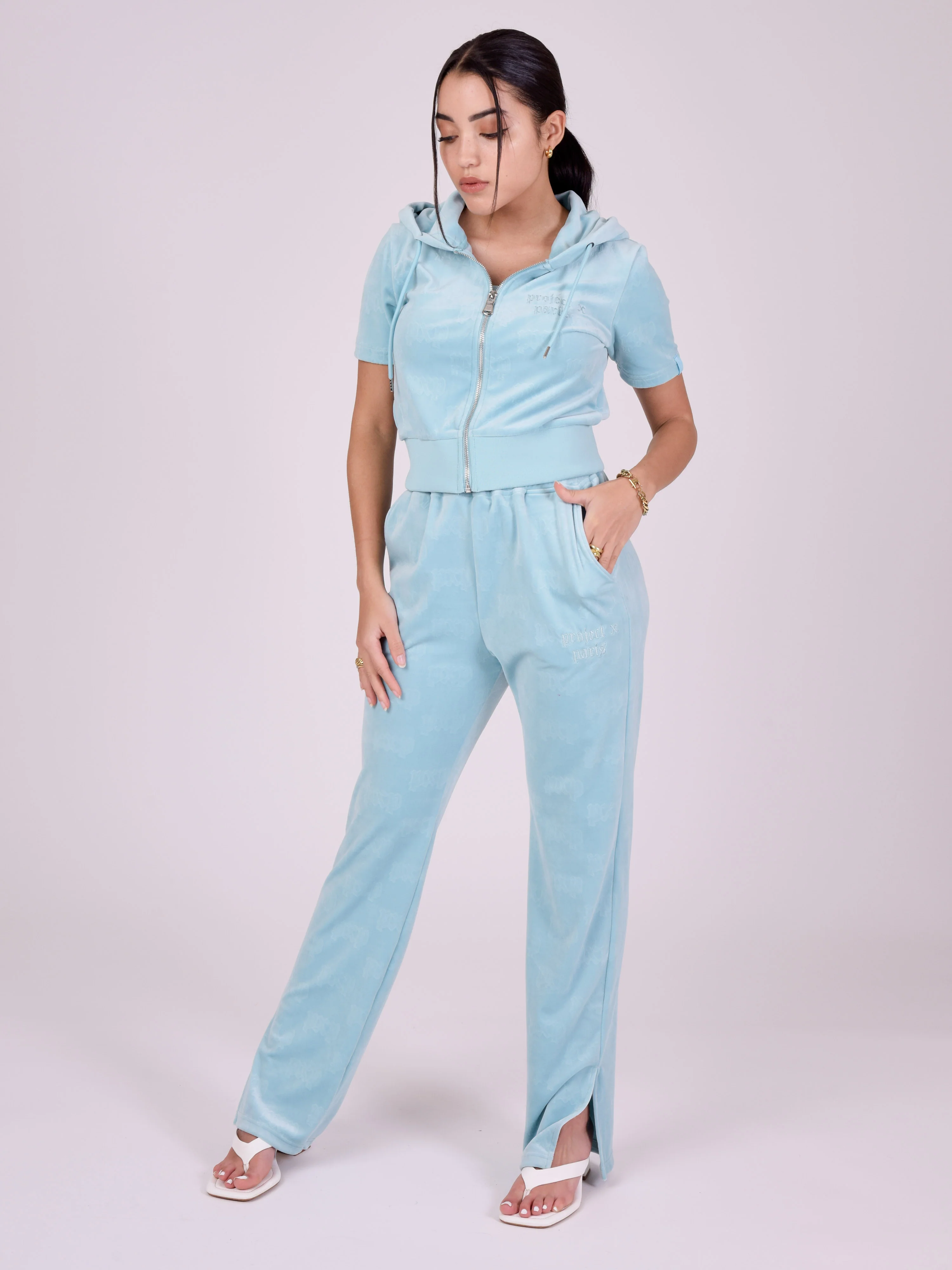 Veste zippé manches courtes en velours - Image 4