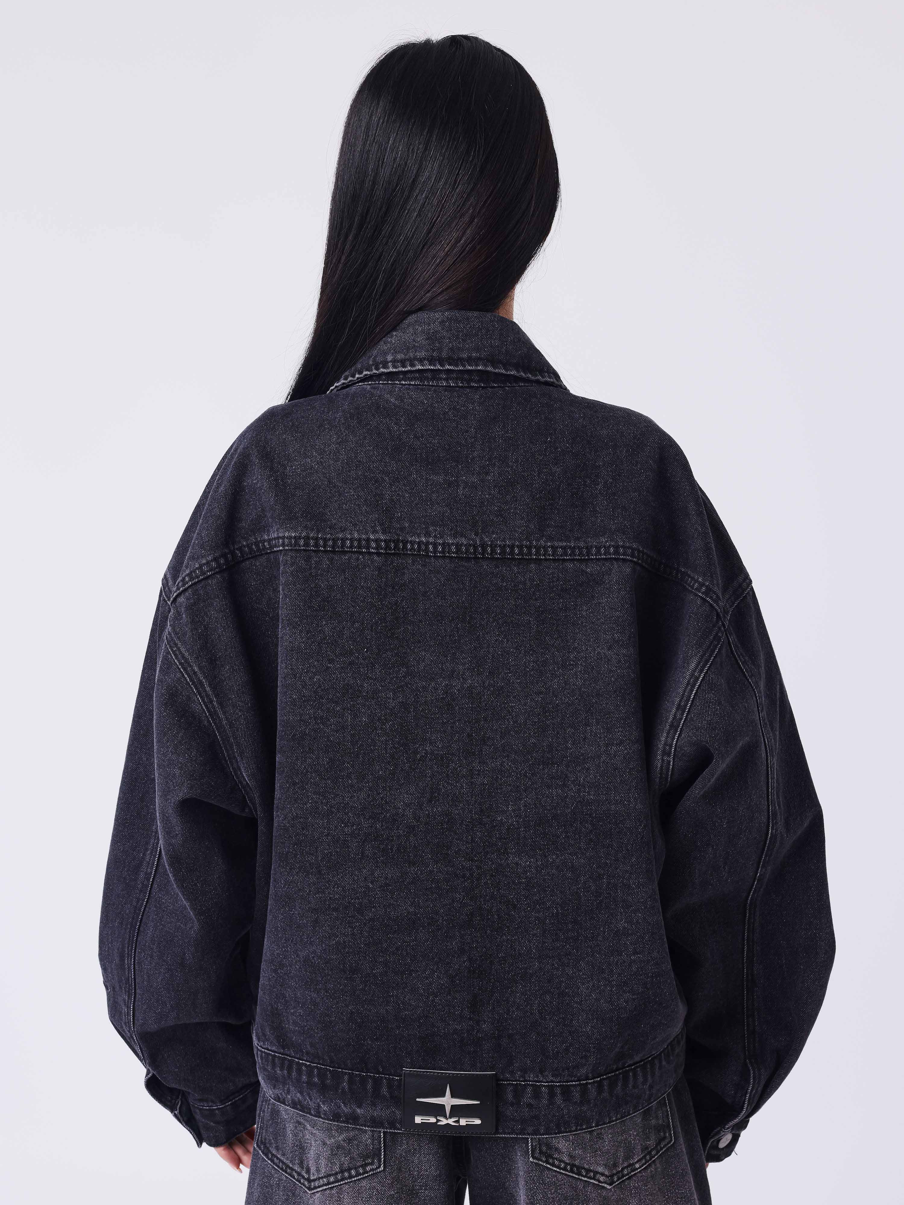 Veste oversize en denim noir délavé à surpiqûres Polaris - Image 2