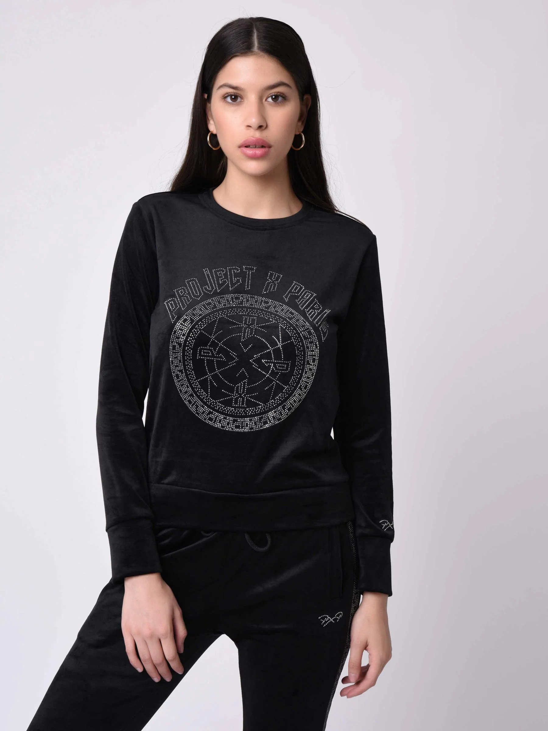 Sweat velvet col rond à strass